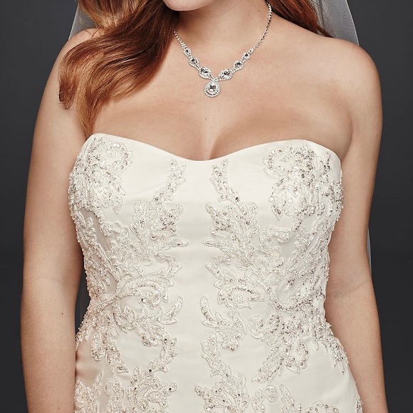 Oleg Cassini Satin Trumpet Beaded Gown